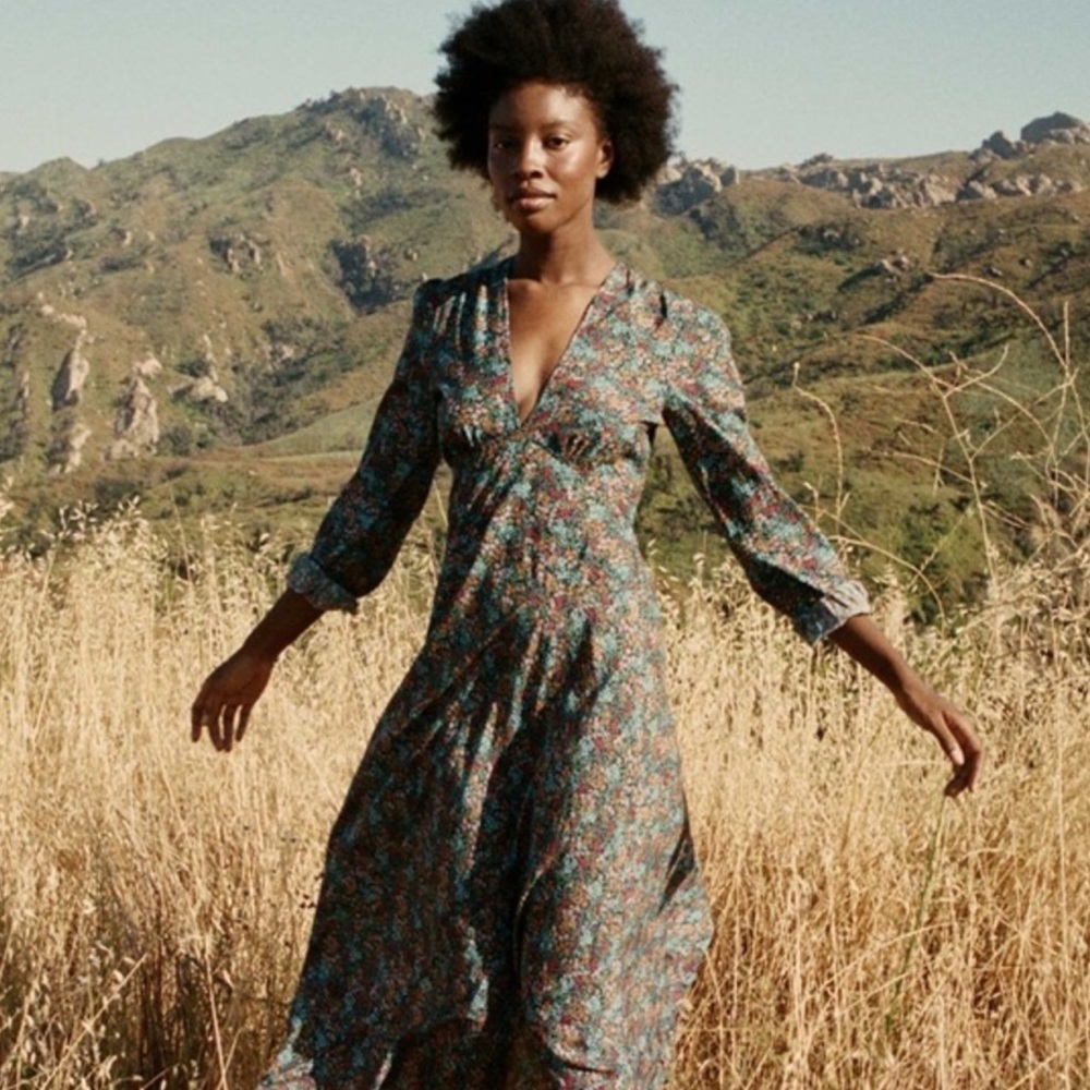 COPY - CHARLESTON DRESS -- NAVY LADY BIRD FLORAL, Doen size M